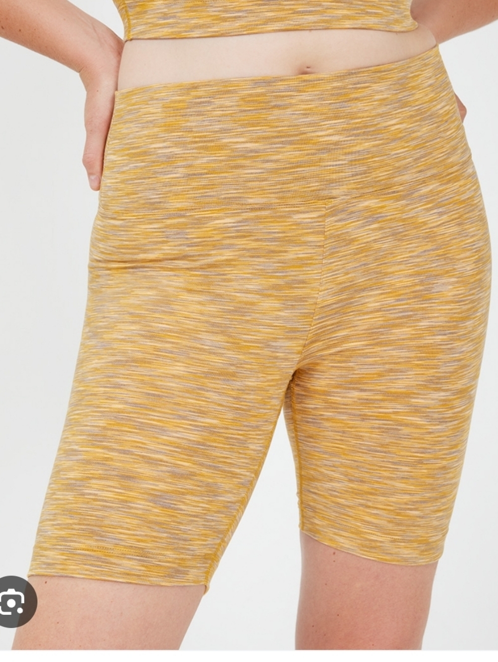 OUTDOOR VOICES |  shorts in mustard yellow Gray space dye pattern Sz S